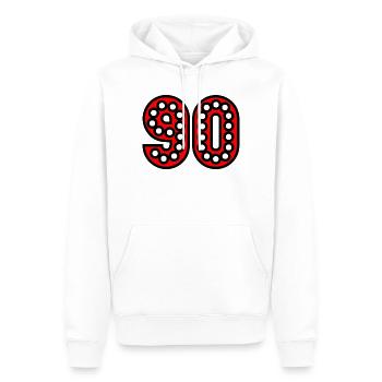 90. 90 ANS. 90e ANNIVERSAIRE. ANNIVERSAIRE 90 ANS. - Sweat à capuche Premium bio Homme - blanc - Devant - Nico (187cm)