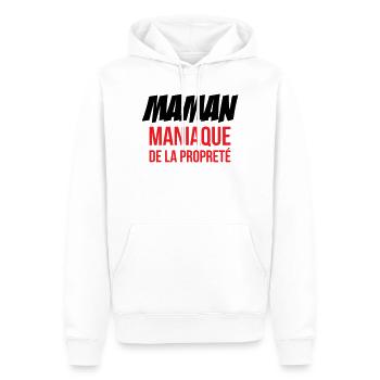 Maman maniaque de la propreté ! - Sweat à capuche Premium bio Homme - blanc - Devant - Nico (187cm)