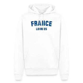 LOURDES, France - Sweat à capuche Premium bio Homme - blanc - Devant - Nico (187cm)