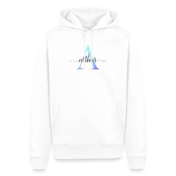 A| Monogramme | Nom | Achim | Aquarelle - Sweat à capuche Premium bio Homme - blanc - Devant - Nico (187cm)