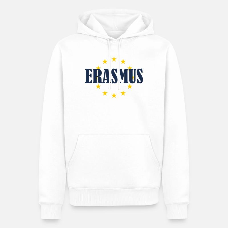 Erasmus Design avec EU Stars - Sweat à capuche Premium bio Homme - blanc