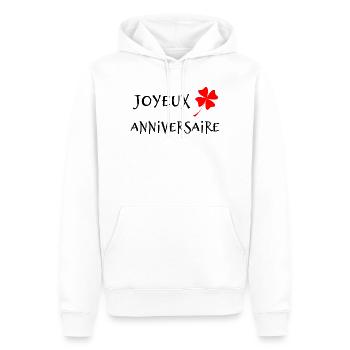 1. 1 AN. 1er ANNIVERSAIRE. ANNIVERSAIRE 1 AN - Sweat à capuche Premium bio Homme - blanc - Devant - Nico (187cm)