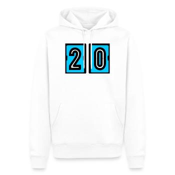 20. 20e ANNIVERSAIRE. ANNIVERSAIRE 20 ANS. 20 ANS. - Sweat à capuche Premium bio Homme - blanc - Devant - Nico (187cm)