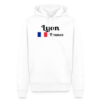 Lyon France- Imprimés stylés - Sweat à capuche Premium bio Homme - blanc - Devant - Nico (187cm)