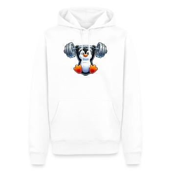 Süßer Cartoon Pinguin mit Hantel Klimmzug Kopf - Männer Premium Bio Hoodie - Weiß - Vorne - Nico (187cm)