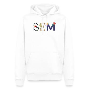 Nom SEM décoré de fleurs - Sweat à capuche Premium bio Homme - blanc - Devant - Nico (187cm)