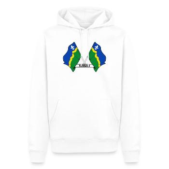 Two flags text FLEVOLAND - Men’s Premium Organic Hoodie - white - Front - Nico (187cm)