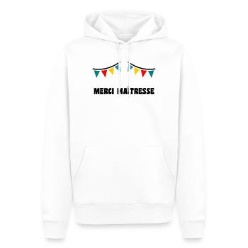MAÎTRESSE. MAITRE. MERCI. MERCI MAÎTRESSE - Sweat à capuche Premium bio Homme - blanc - Devant - Nico (187cm)