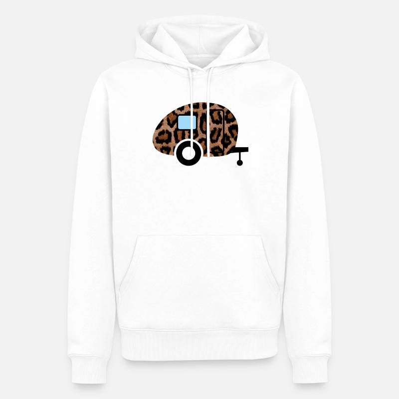 Wohnwagen Leopard Caravan Tierliebe Camping Retro - Männer Premium Bio Hoodie - Weiß