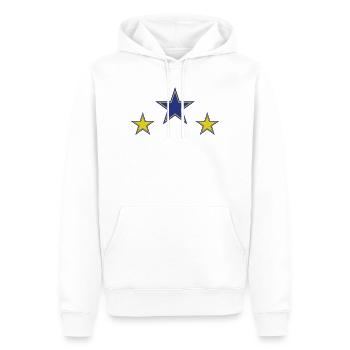 Motifs abstraits d’étoiles en jaune et bleu - Sweat à capuche Premium bio Homme - blanc - Devant - Nico (187cm)