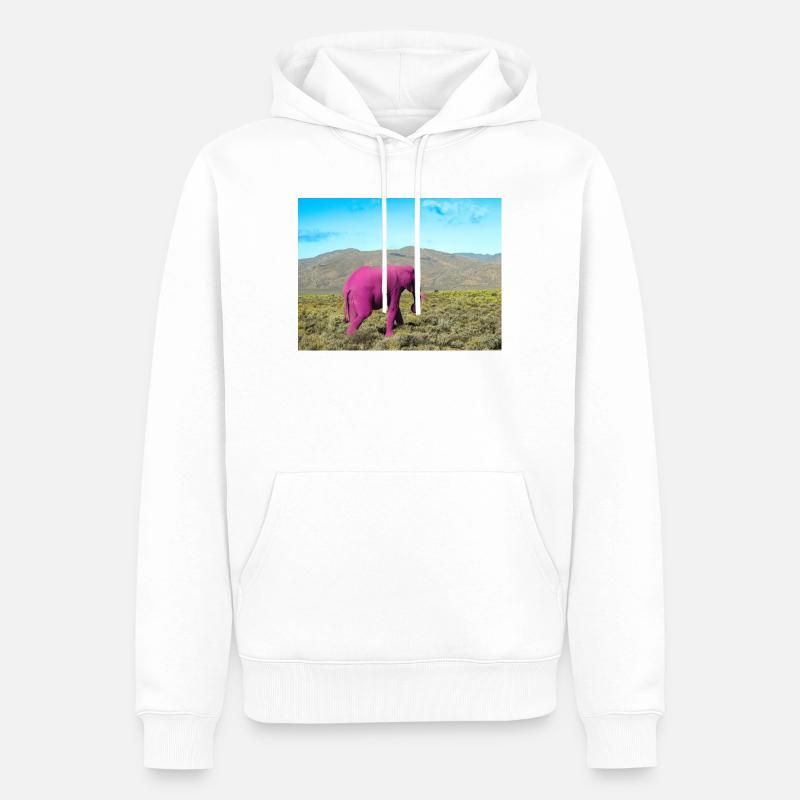 Éléphant rose dans la savane déserte - Sweat à capuche Premium bio Homme - blanc