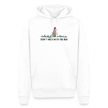 Ne plaisantez pas avec la poule - Sweat à capuche Premium bio Homme - blanc - Devant - Nico (187cm)