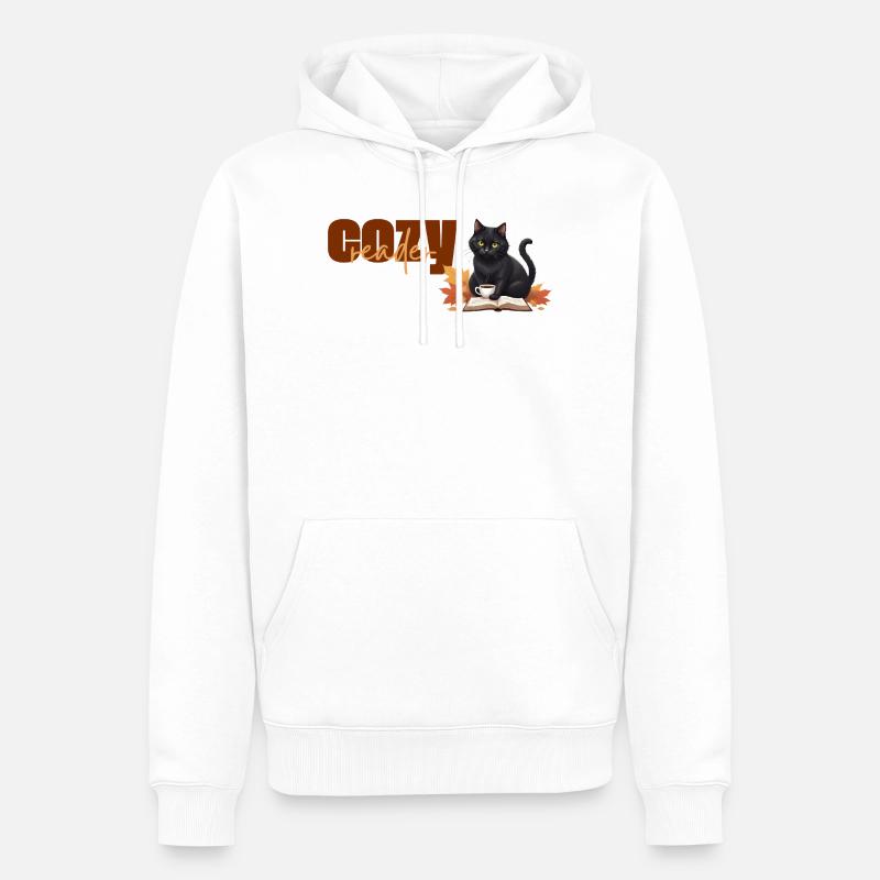 Cozy reader - Herbstlicher Katzenlese-Design - Männer Premium Bio Hoodie - Weiß