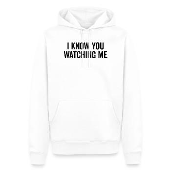 Ich weiß, dass du mich beobachtest - Männer Premium Bio Hoodie - Weiß - Vorne - Nico (187cm)