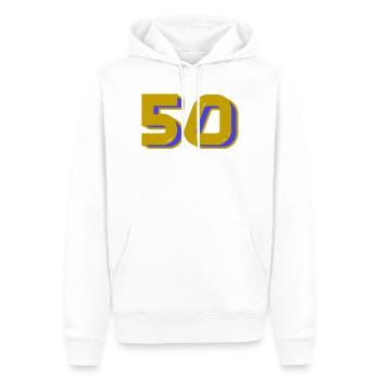 50. 50 ANS. 50e ANNIVERSAIRE. ANNIVERSAIRE 50 ANS. - Sweat à capuche Premium bio Homme - blanc - Devant - Nico (187cm)