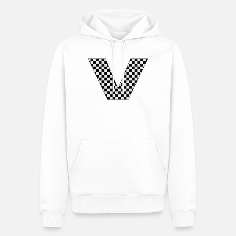 V – Checkerboard Typography Statement - Männer Premium Bio Hoodie - Weiß