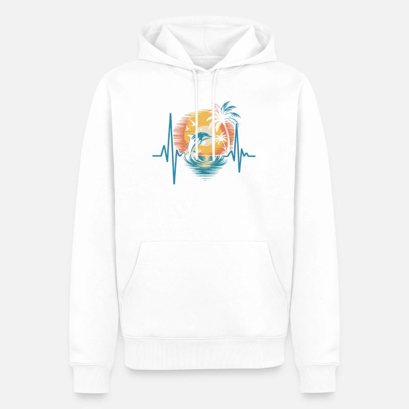 Dauphins et coucher de soleil - Sweat à capuche Premium bio Homme - blanc