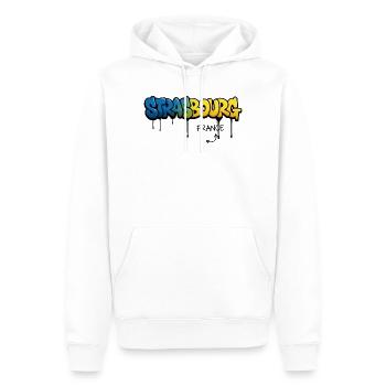 Graffiti-Style Strasbourg Schriftzug - Männer Premium Bio Hoodie - Weiß - Vorne - Nico (187cm)