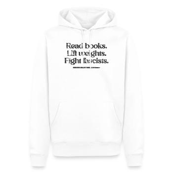 Lisez des livres. Soulevez des poids. Combattez les fascistes. -Millésime - Sweat à capuche Premium bio Homme - blanc - Devant - Nico (187cm)