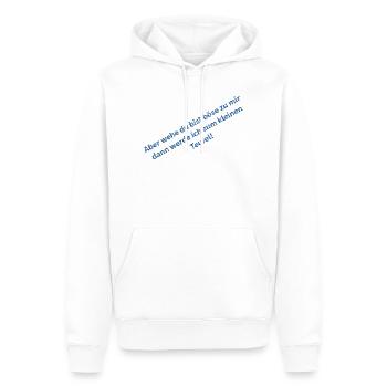 Humorvolles Zitat mit blauer Schrift - Männer Premium Bio Hoodie - Weiß - Vorne - Nico (187cm)