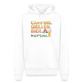 Camping. Griller. Bière. Répéter. - Sweat à capuche Premium bio Homme - blanc - Devant - Nico (187cm)
