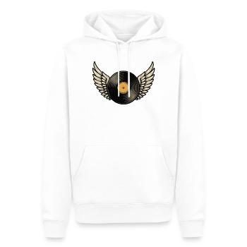 Disque vinyle avec piano à queue | Conception d’ailes en vinyle - Sweat à capuche Premium bio Homme - blanc - Devant - Nico (187cm)