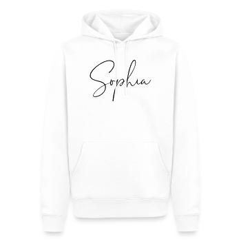 Sophia / Conception de l’écriture manuscrite - Sweat à capuche Premium bio Homme - blanc - Devant - Nico (187cm)