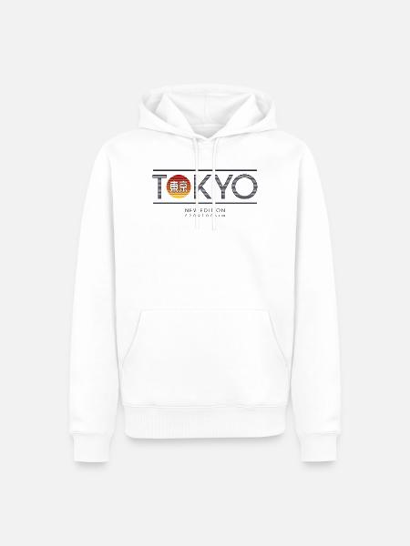 Tokio Neon Sonne Motiv - Männer Premium Bio Hoodie - Weiß