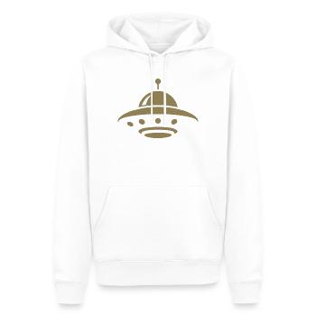 Minimalistische UFO Alien fliegende Untertasse Sil - Männer Premium Bio Hoodie - Weiß - Vorne - Nico (187cm)