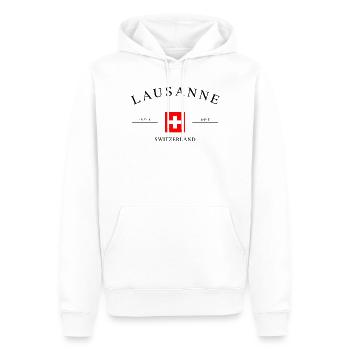 Lausanne, Suisse – Souvenir et cadeau de vacances - Sweat à capuche Premium bio Homme - blanc - Devant - Nico (187cm)