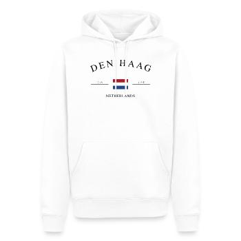La Haye, Pays-Bas – Souvenir et cadeau de Noël - Sweat à capuche Premium bio Homme - blanc - Devant - Nico (187cm)
