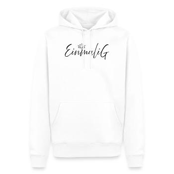 EINMALIG - schwarzer Schriftzug mit Lotus  - Männer Premium Bio Hoodie - Weiß - Vorne - Nico (187cm)