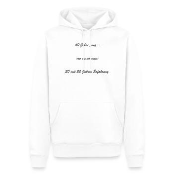 60 years young – 30 years of experience - Men’s Premium Organic Hoodie - white - Front - Nico (187cm)