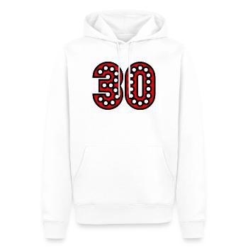 30. 30 ANS. 30e ANNIVERSAIRE. ANNIVERSAIRE 30 ANS. - Sweat à capuche Premium bio Homme - blanc - Devant - Nico (187cm)