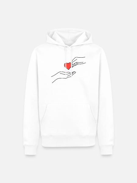 Minimalistische Line Art Hände geben Herz - Männer Premium Bio Hoodie - Weiß