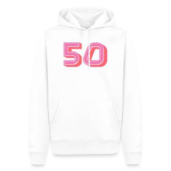 50. 50 ANS. 50e ANNIVERSAIRE. ANNIVERSAIRE 50 ANS. - Sweat à capuche Premium bio Homme - blanc - Devant - Nico (187cm)