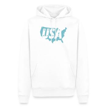 Blaue USA-Karte mit Sternen - Männer Premium Bio Hoodie - Weiß - Vorne - Nico (187cm)
