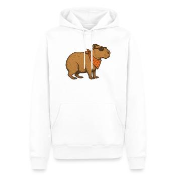 Cooles Capybara mit Sonnenbrille und orangefarbenem Bandana - Männer Premium Bio Hoodie - Weiß - Vorne - Nico (187cm)