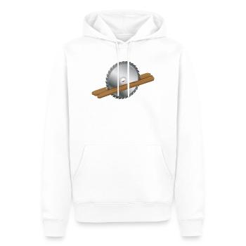 Kreissägeblatt mit Holzbrett –Handwerk & Holzmotiv - Männer Premium Bio Hoodie - Weiß - Vorne - Nico (187cm)