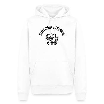 Exploring > Expensive – Travel Shirt - Männer Premium Bio Hoodie - Weiß - Vorne - Nico (187cm)