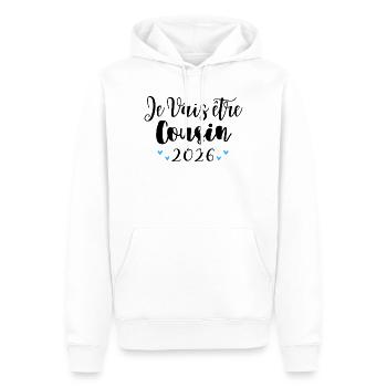Je Vais Être Cousin 2026 Annonce Grossesse - Sweat à capuche Premium bio Homme - blanc - Devant - Nico (187cm)