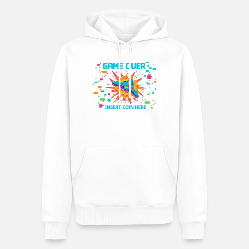 Game Over Neon Arcade Game - Sweat à capuche Premium bio Homme - blanc