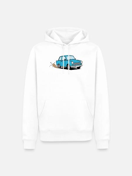 Blauer Cartoon Wagen Retro Charme - Männer Premium Bio Hoodie - Weiß