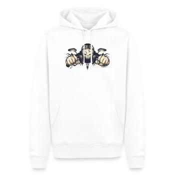 Rebellischer Totenkopf-Biker mit Retro-Helm - Männer Premium Bio Hoodie - Weiß - Vorne - Nico (187cm)