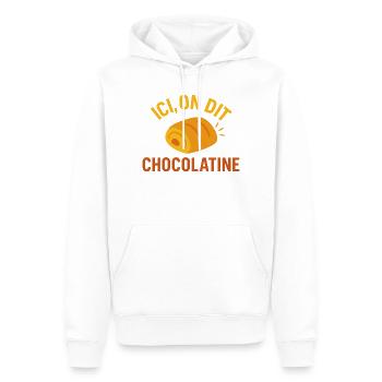 Hier sagen wir Schokolade - Männer Premium Bio Hoodie - Weiß - Vorne - Nico (187cm)