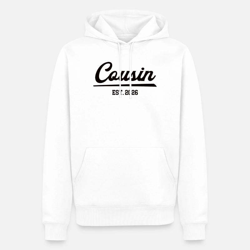 Cousin 2026 Cousins Bébé Grossesse Annoncer - Sweat à capuche Premium bio Homme - blanc