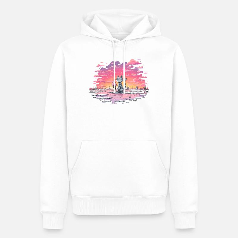 Katze mit Eis am Abendsee - Männer Premium Bio Hoodie - Weiß