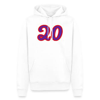 20. 20e ANNIVERSAIRE. ANNIVERSAIRE 20 ANS. 20 ANS. - Sweat à capuche Premium bio Homme - blanc - Devant - Nico (187cm)