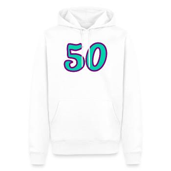50. 50 ANS. 50e ANNIVERSAIRE. ANNIVERSAIRE 50 ANS. - Sweat à capuche Premium bio Homme - blanc - Devant - Nico (187cm)
