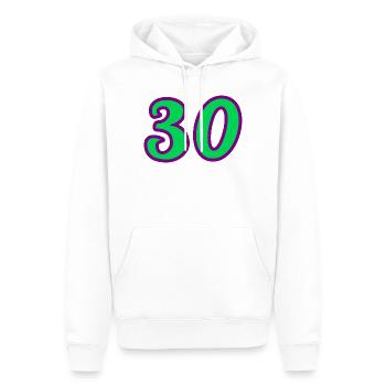 30. 30 ANS. 30e ANNIVERSAIRE. ANNIVERSAIRE 30 ANS. - Sweat à capuche Premium bio Homme - blanc - Devant - Nico (187cm)